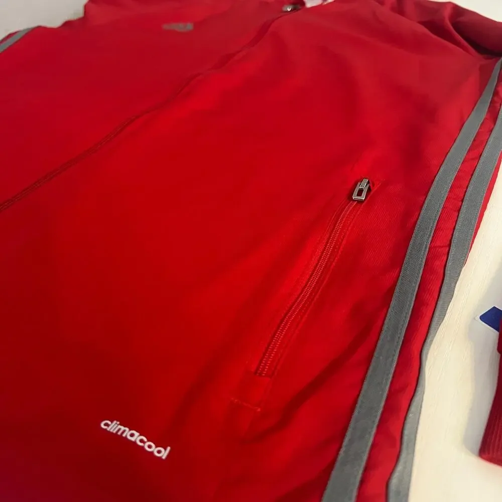 Adidas Climacool Training Jacket Mens UK XL Red Mesh Lined 3 Stripe Activewear